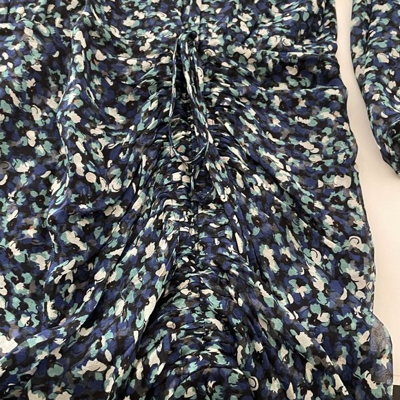 Veronica Beard Dress Anjali Ruched Blue Floral Print Silk Mini Length Womens 14 - Picture 14 of 14